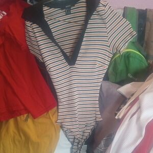 Forever 21 Striped V-Neck Camisole - Black, White, Brown